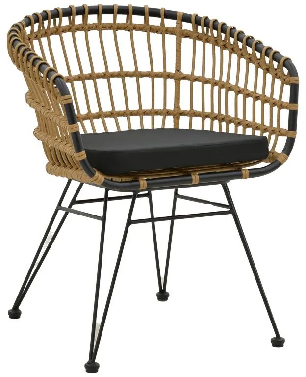 Σαλόνι Naoki σετ 4 τμχ φυσικό pe rattan-μαύρο μέταλλο-γυαλί 148x70x72εκ 148x70x72 εκ.