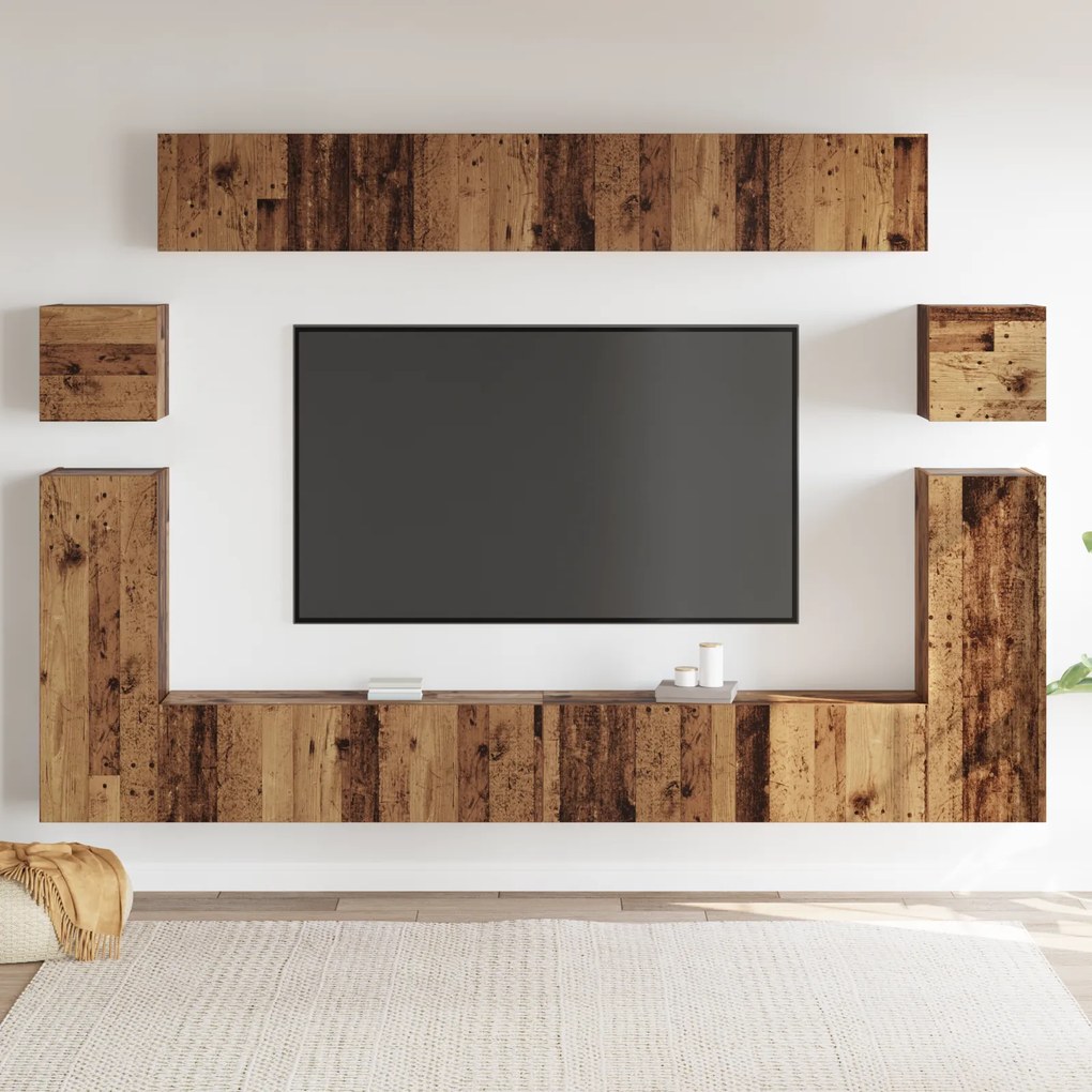 vidaXL Σετ επίπλου τηλεόρασης με ράφι 8 pcs Παλιό ξύλο