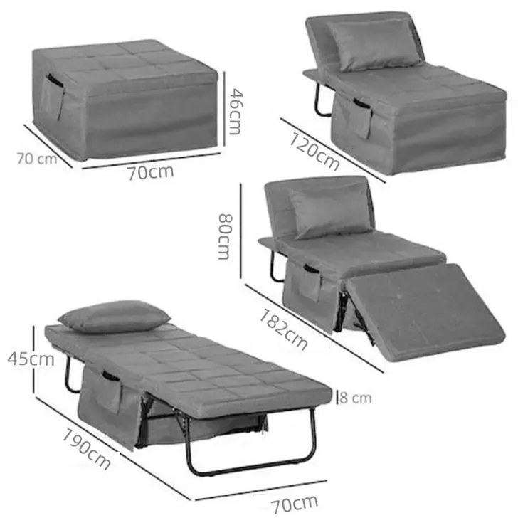 Πολυθρόνα - κρεβάτι Grejio ύφασμα σε γκρι απόχρωση κα πόδι μαύρο μέταλλο 70x70x45εκ 95x98x70 εκ.