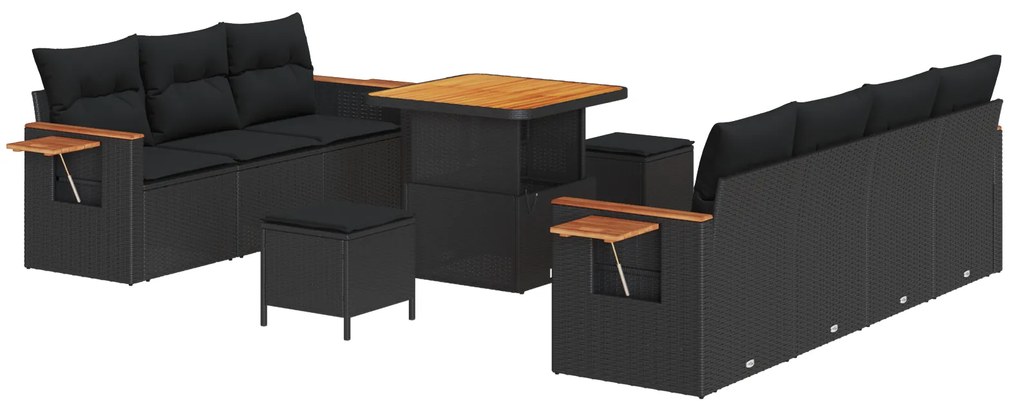 vidaXL 10 Τεμαχίων Σετ Καναπέ Κήπου με Μαξιλάρια Μαύρο Πολυ Ρατάν