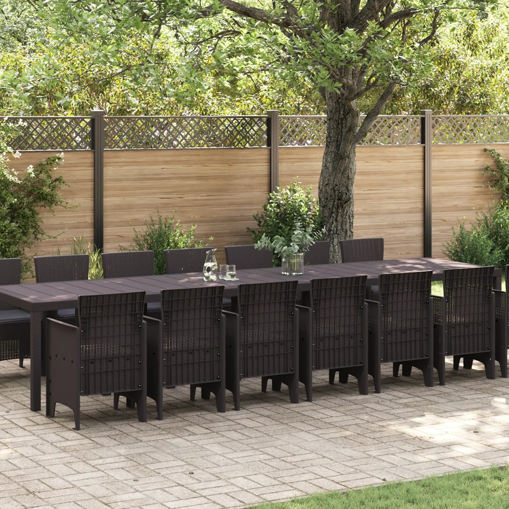 vidaXL Σετ Τραπεζαρίας Κήπου 15 pcs Καφέ Μεγάλο Πολυαιθυλένιο Ράτταν