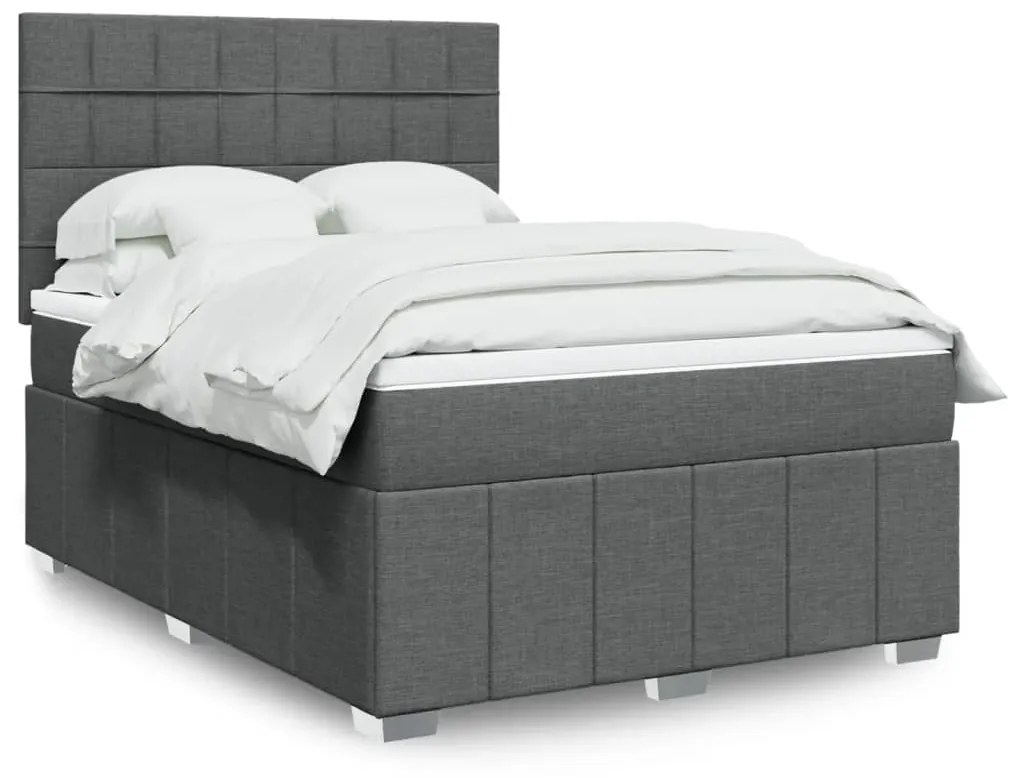 Κρεβάτι Boxspring με Στρώμα Σκούρο Γκρι 140x200 εκ Υφασμάτινο