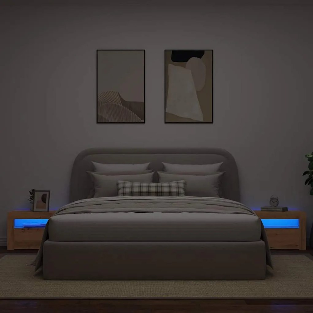 vidaXL Κομοδίνα με LED 2 τεμ. τεχνίτης Δρυς 60 x 35 x 40 εκ.