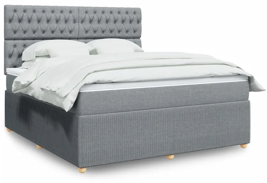 Κρεβάτι Boxspring με Στρώμα Ανοιχτό Γκρι 180x200 εκ. Υφασμάτινο - Γκρι