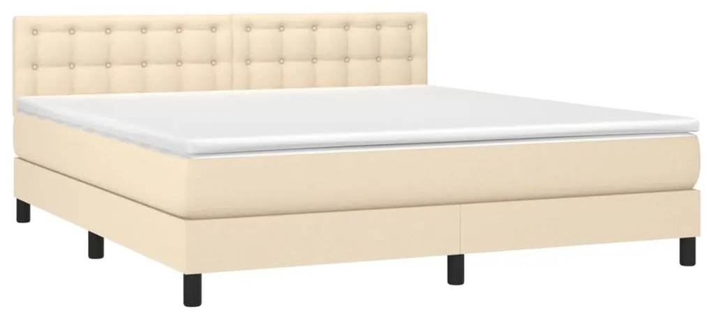 Κρεβάτι Boxspring με Στρώμα &amp; LED Κρεμ 160x200 εκ. Υφασμάτινο - Κρεμ