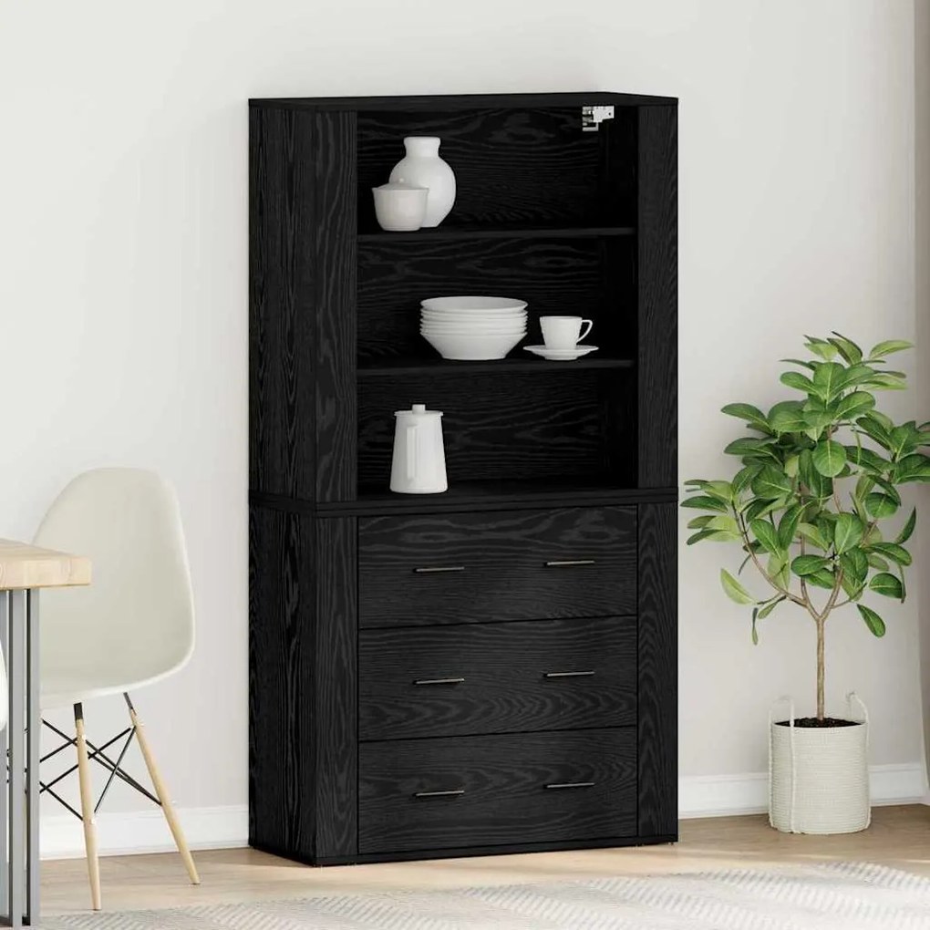vidaXL Highboard Μαύρη Οξυά 80 x 33 x 150 εκ Επεξεργασμένο ξύλο
