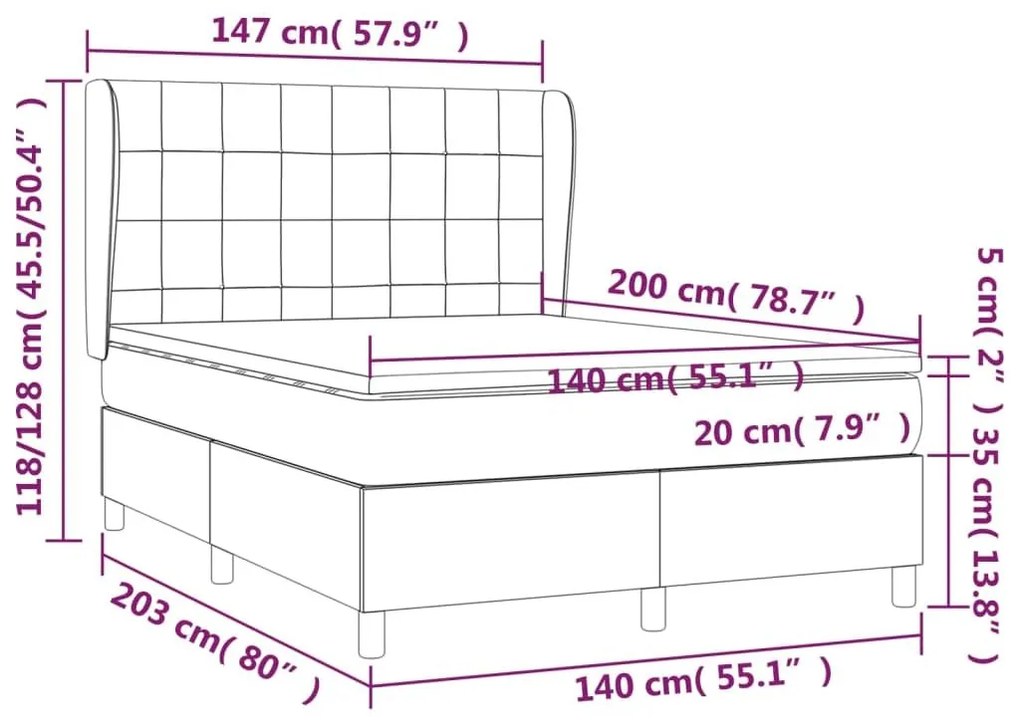 Κρεβάτι Boxspring με Στρώμα Μπλε 140x200 εκ. Υφασμάτινο - Μπλε