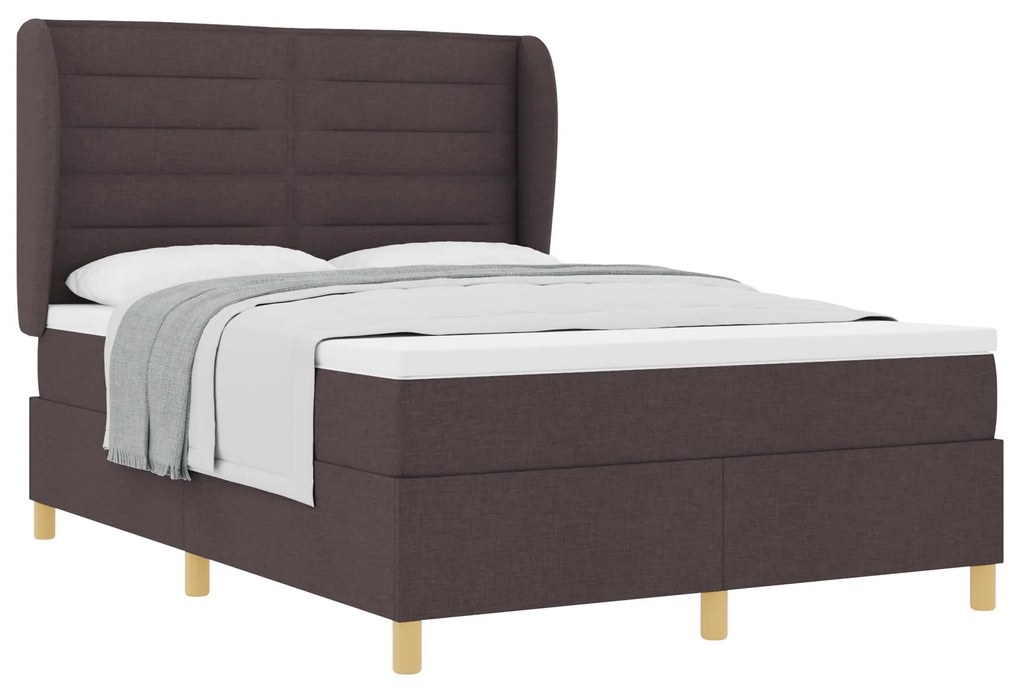 vidaXL Κρεβάτι Box Spring με Στρώμα Σκούρο Καφέ 140x200 εκ. Ύφασμα
