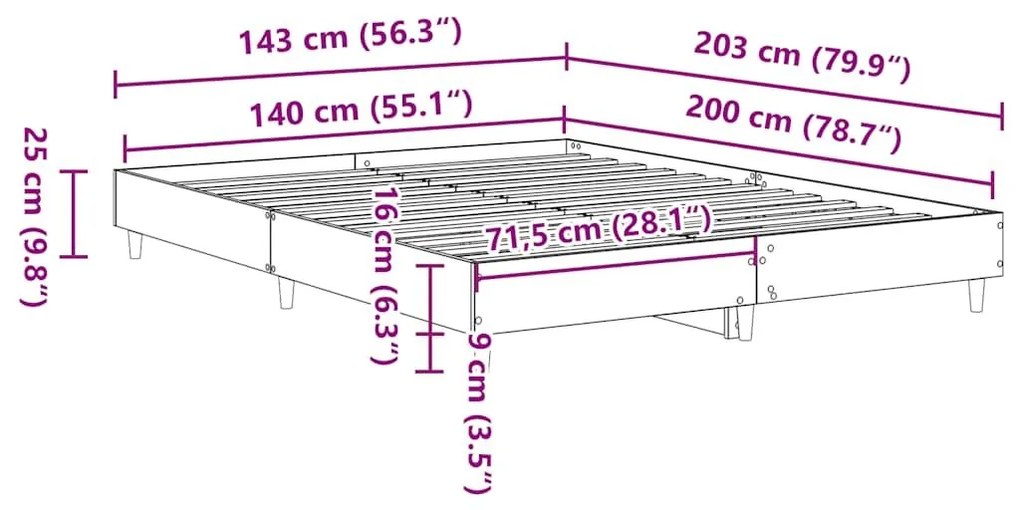 Πλαίσιο κρεβατιού χωρίς στρώμα 140x200 εκ. Επεξεργασμένο Ξύλο - Μαύρο