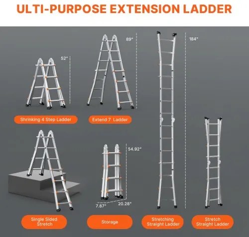 VEVOR Telescoping Ladder A Frame 15 FT Extension Multi-Function for Homework