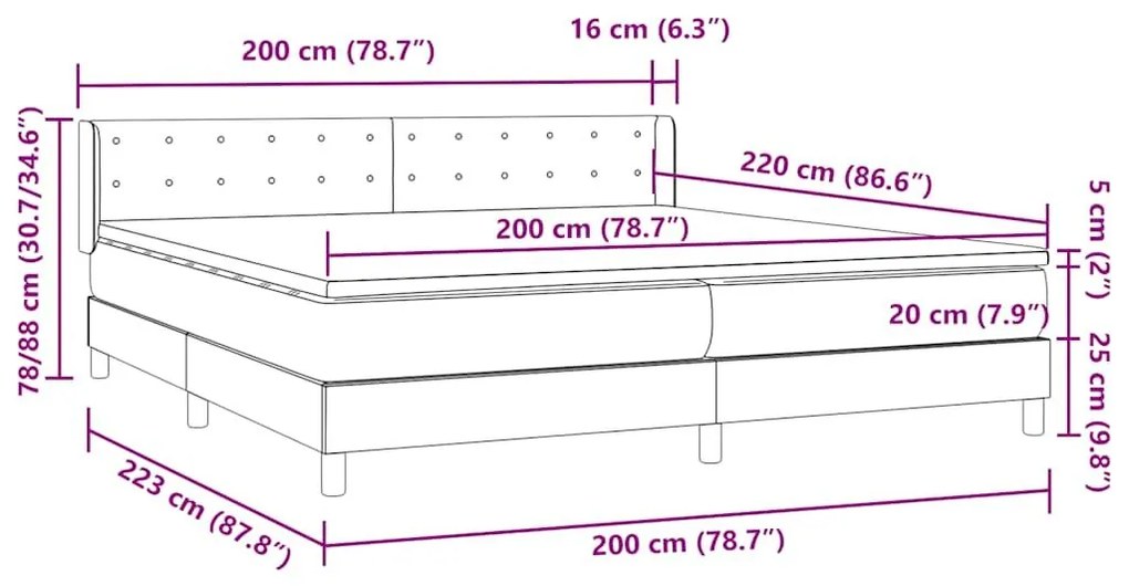 Box Spring κρεβάτι με στρώμα σκούρο μπλε 200x220 cm Βελούδινο - Μπλε