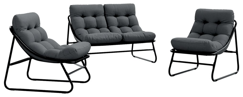 vidaXL Εξωτερικά Έπιπλα 3 pcs Μαύρο 110 x 81 x 71εκ. Μέταλλο