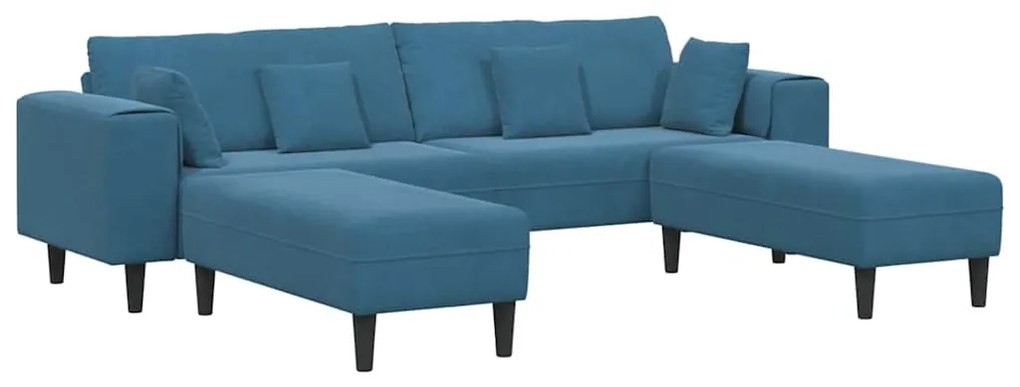vidaXL Βελούδινος καναπές με μαξιλάρι 3 pcs Μπλε 208 εκ. Βελούδο