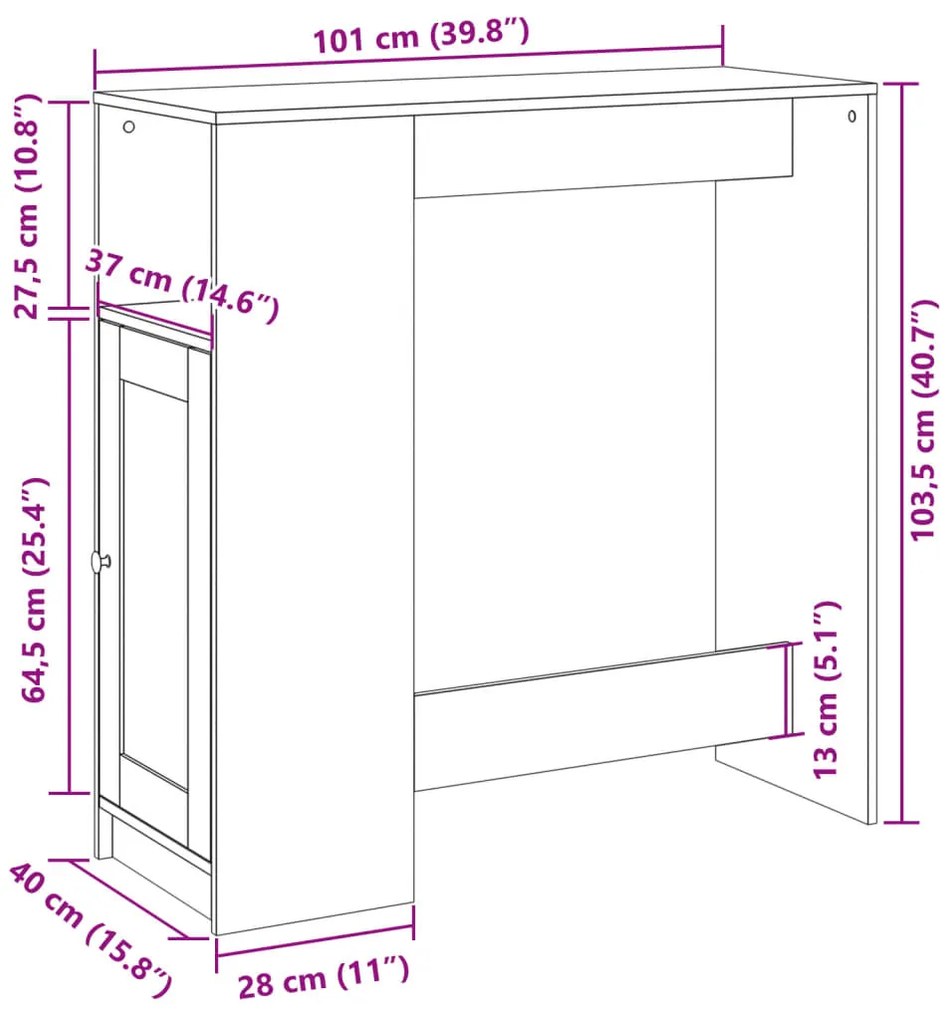 Τραπέζι Μπαρ με Ράφια Δρυς 101x40x103,5 εκ. Επεξεργ. Ξύλο - Καφέ