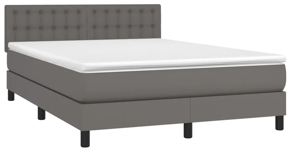 Κρεβάτι Boxspring με Στρώμα Γκρι 140x200εκ. από Συνθετικό Δέρμα - Γκρι