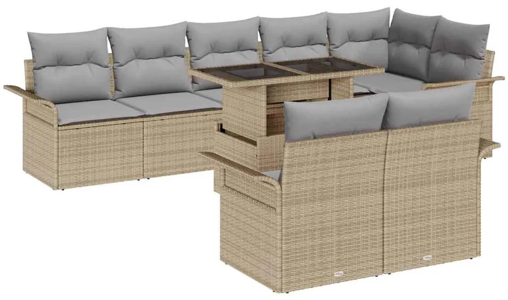 vidaXL Σετ Καναπέ Κήπου με μαξιλάρι 9 pcs Μπεζ Πολυ ράταν
