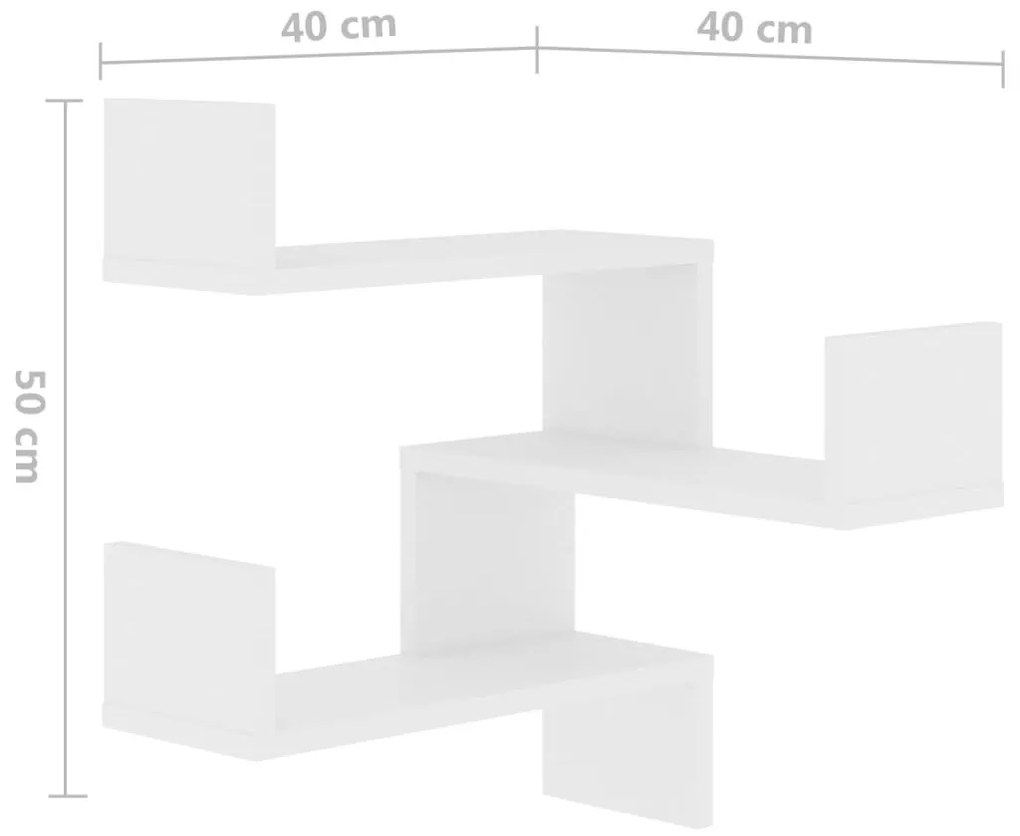 Γωνιακές Ραφιέρες Τοίχου 2 τεμ. Λευκές 40x40x50 εκ. Επεξ. Ξύλο - Λευκό