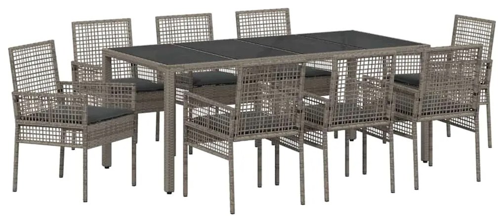vidaXL Σέτ φαγητού για κήπο 9 pcs Γκρι Πολυ ράταν