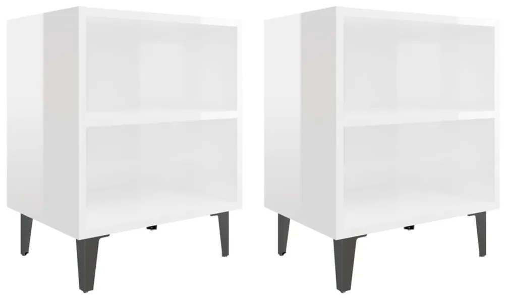 vidaXL Κομοδίνα 2 Τεμ. Γυαλιστερό Λευκό 40x30x50εκ. με Μεταλλικά Πόδια
