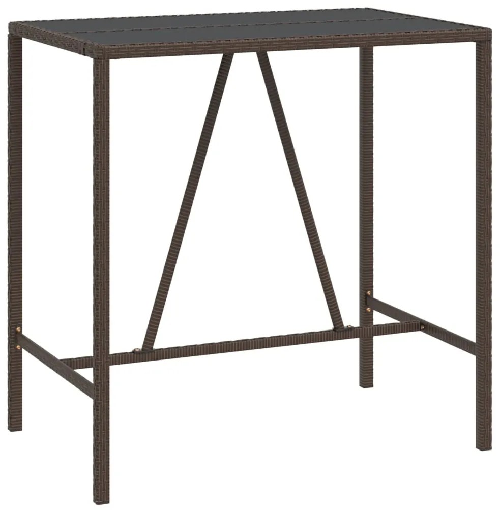 vidaXL Τραπέζι Μπαρ με Γυάλ. Επιφάνεια Καφέ 110x70x110 εκ. Συνθ. Ρατάν