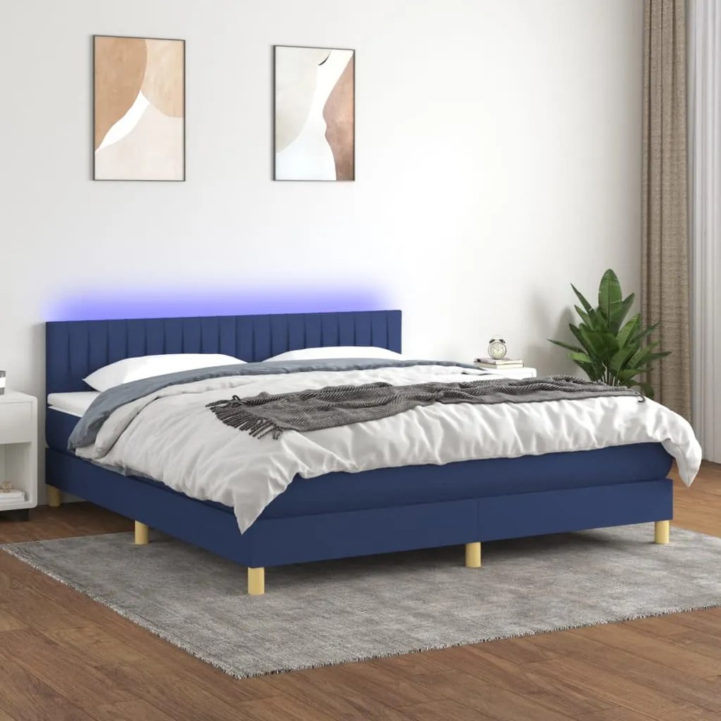 vidaXL Κρεβάτι Boxspring με Στρώμα & LED Μπλε 160x200 εκ. Υφασμάτινο