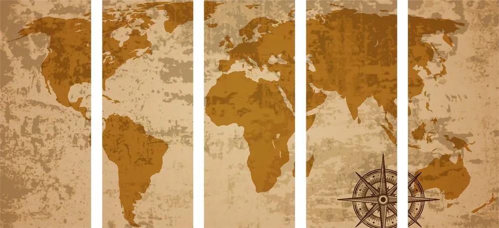 Εικόνα 5 τμημάτων χάρτη του παλιού κόσμου με πυξίδα - 100x50
