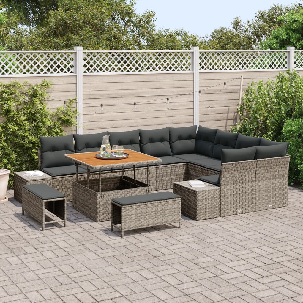 vidaXL Σετ Καναπέ Κήπου με μαξιλάρι με μαξιλάρι 12 pcs Σκούρο γκρι και Γκρι