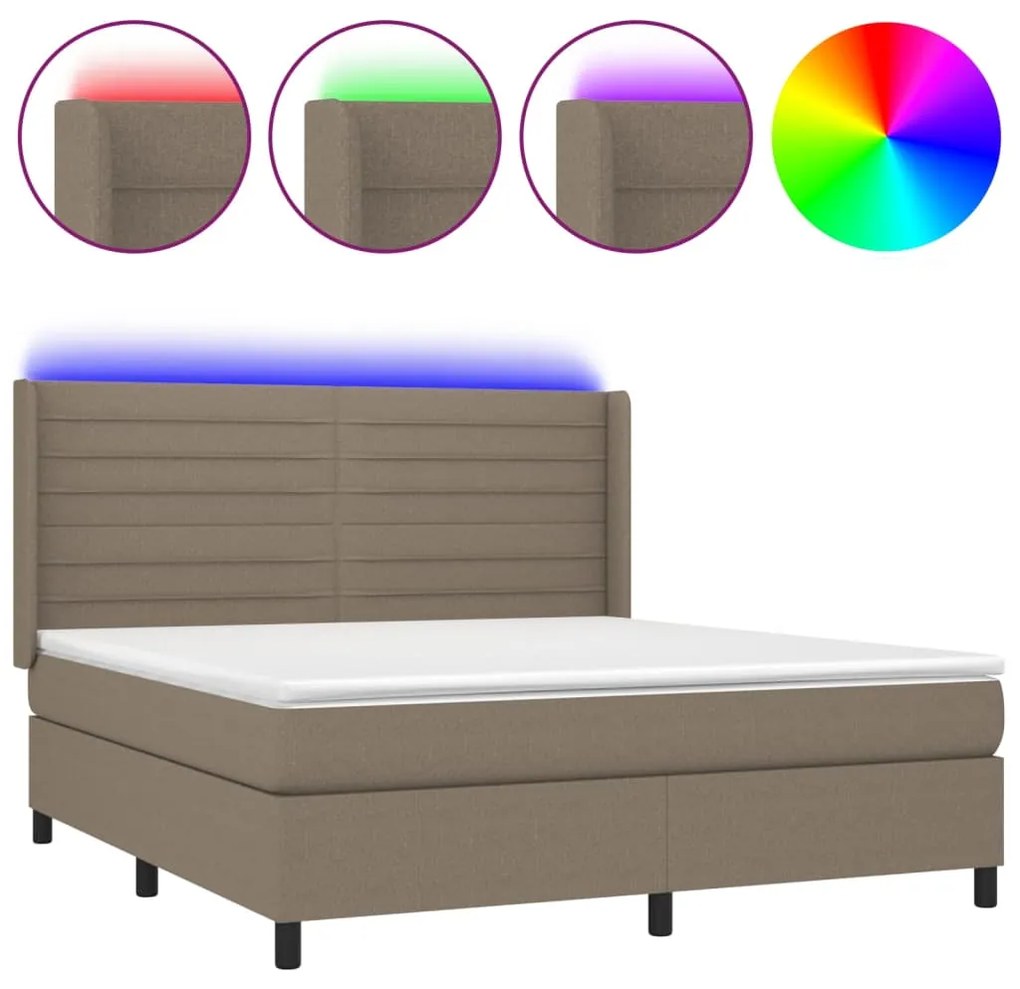 vidaXL Κρεβάτι Boxspring με Στρώμα & LED Taupe 180x200 εκ. Υφασμάτινο