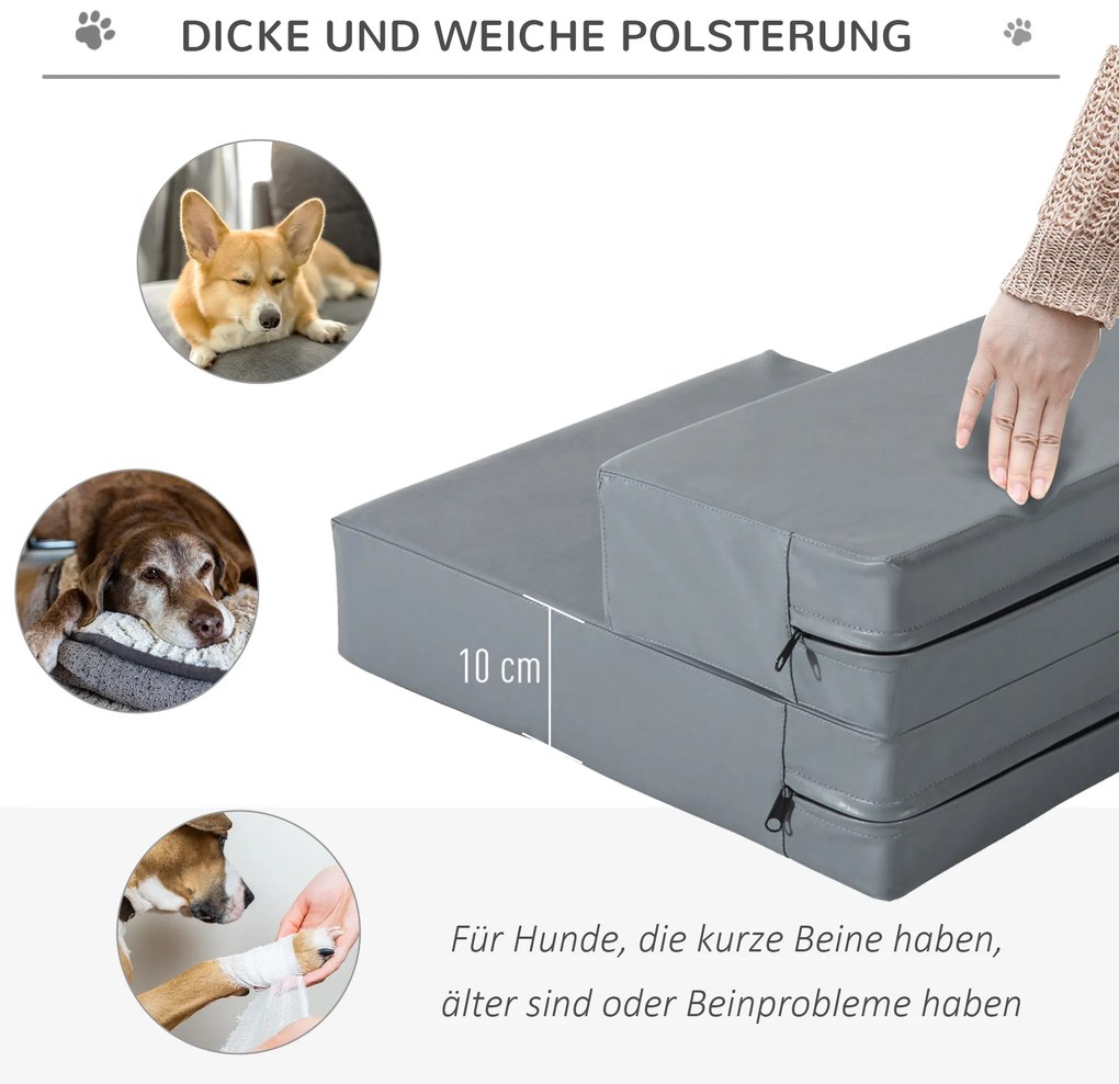 PawHut Σκάλα για κατοικίδια 2 Σκαλοπάτια Πτυσσόμενη έως 7 kg Σκάλα για σκύλους Σκάλα για γάτες και σκύλους Γκρι Μ45 x Π39 x Υ20 εκ.