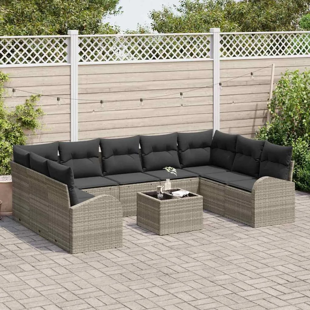 vidaXL Σετ Καναπέ Κήπου 10 pcs Ανοιχτό γκρι Πολυ ράταν