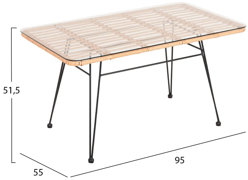 ΤΡΑΠΕΖΙ ΕΞ.ΧΩΡΟΥ ΧΑΜΗΛΟ ALLEGRA ΜΑΥΡΟ ΜΕΤΑΛΛΟ-ΜΠΕΖ WICKER 95X55X51.5Yεκ.
