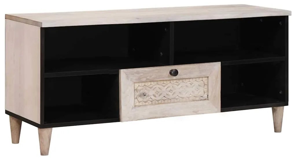vidaXL Ντουλάπι TV με συρτάρι Λευκό 105 x 33 x 46 εκ Μασίφ ξύλο μάνγκο