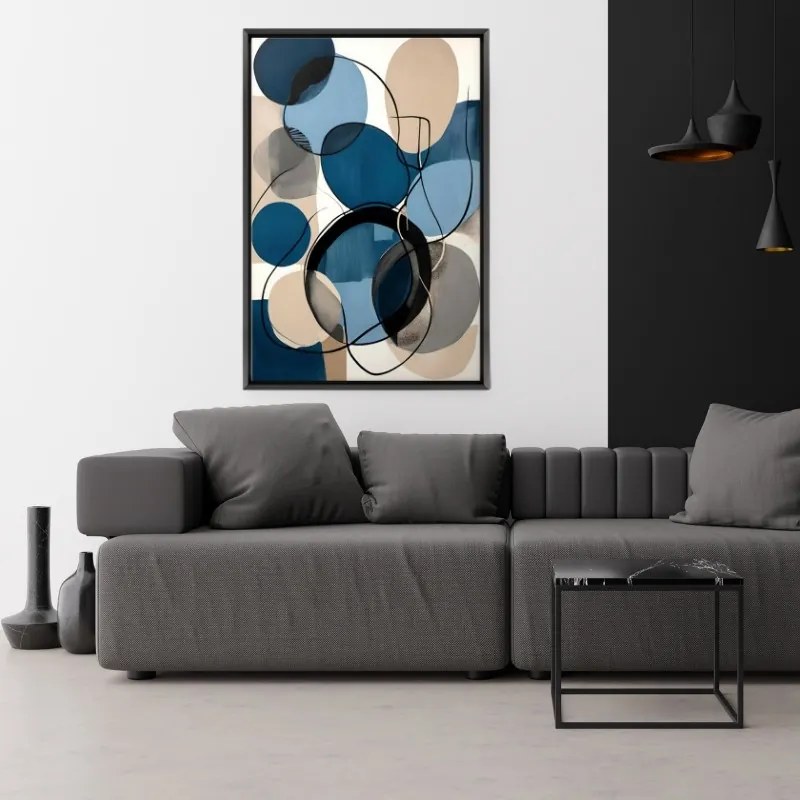 Πίνακας σε καμβά \&quot;Blue and Beige Abstract\&quot; Megapap ψηφιακής εκτύπωσης με κορνίζα χρώμα μαύρο 70x100x3εκ. - GP033-0178