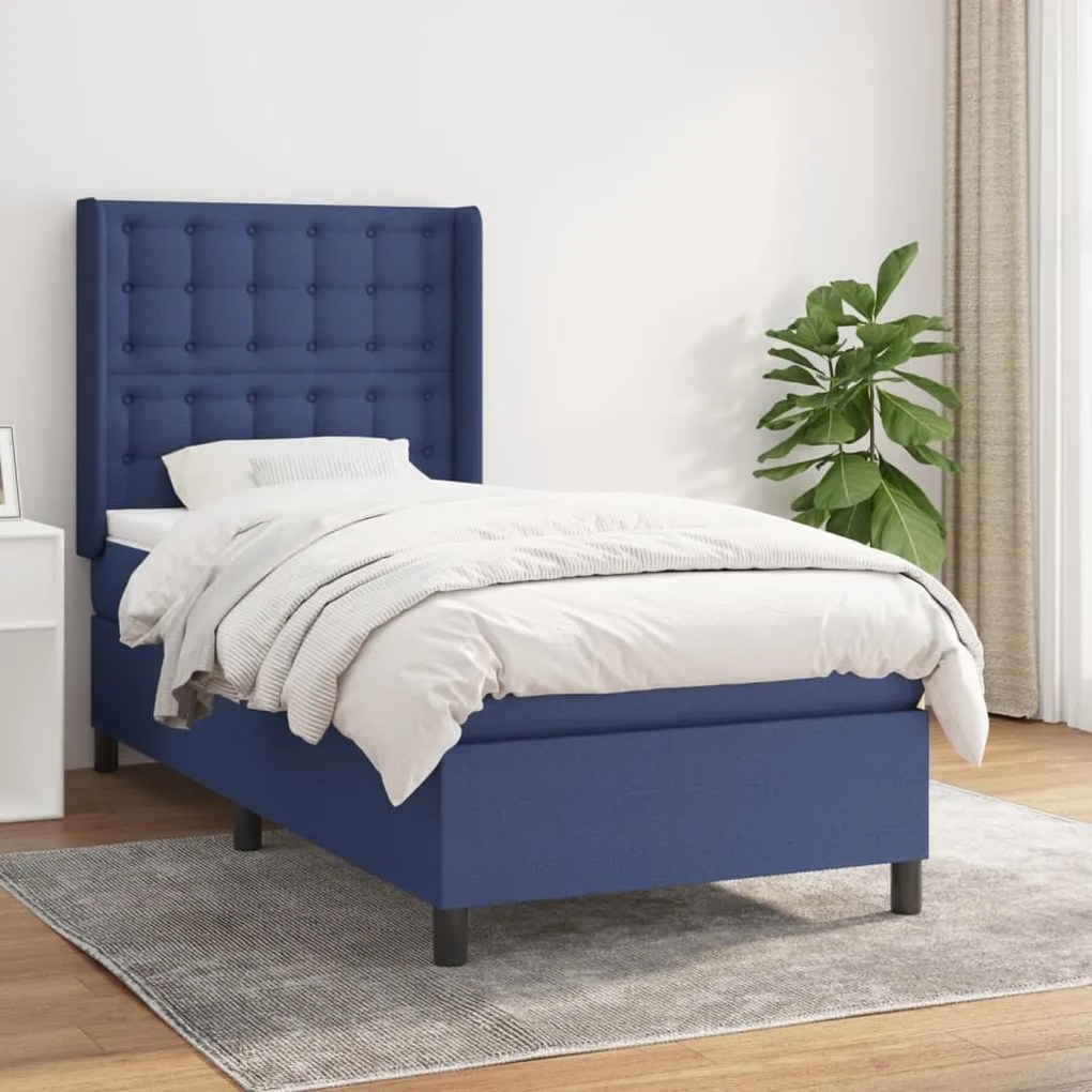 vidaXL Κρεβάτι Boxspring με Στρώμα Μπλε 100 x 200 εκ. Υφασμάτινο