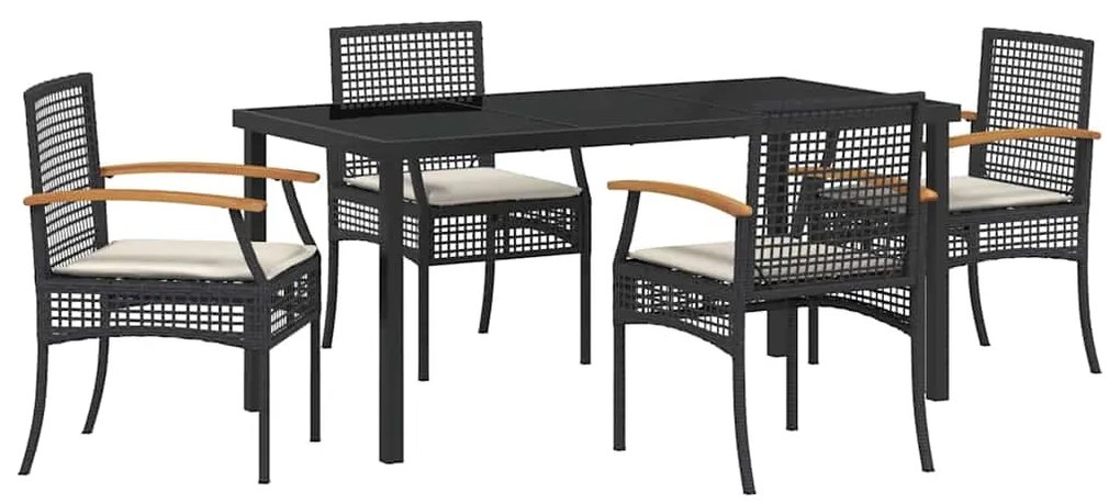 vidaXL Σέτ φαγητού για κήπο 5 pcs Μαύρο συνθετικό ρατάν