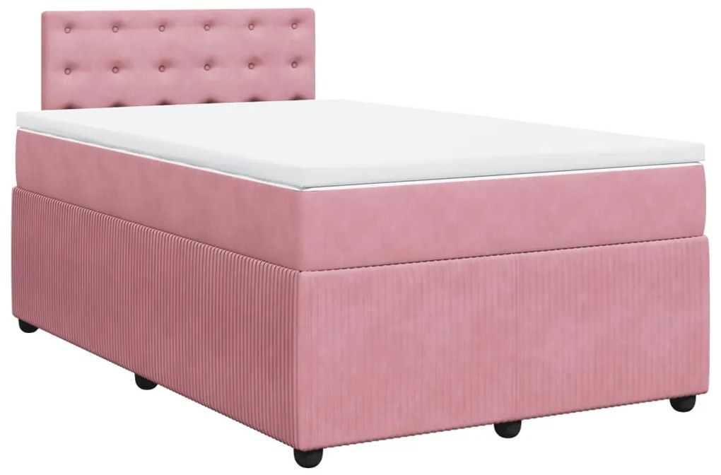 vidaXL Κρεβάτι Boxspring με Στρώμα Ροζ 120x190 εκ. Βελούδινο