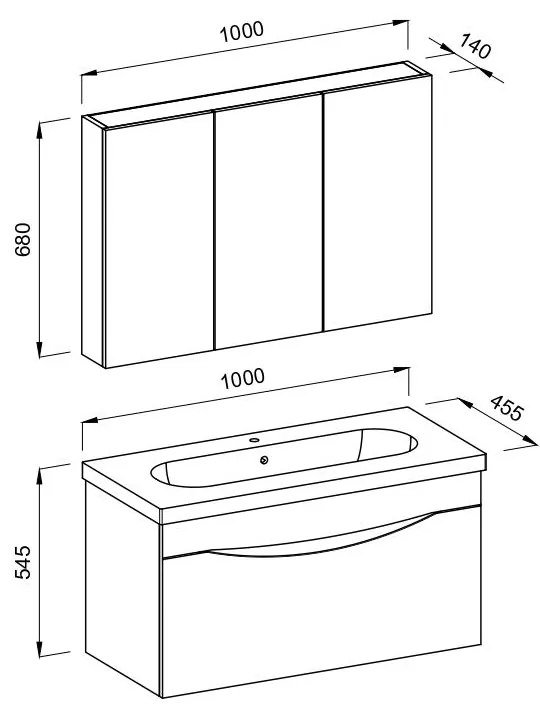 Πάγκος μπάνιου με Νιπτήρα SMILE 100 Ανθρακί - Barok 100x45.5x54.5 εκ. 100x45.5x54.5 εκ.