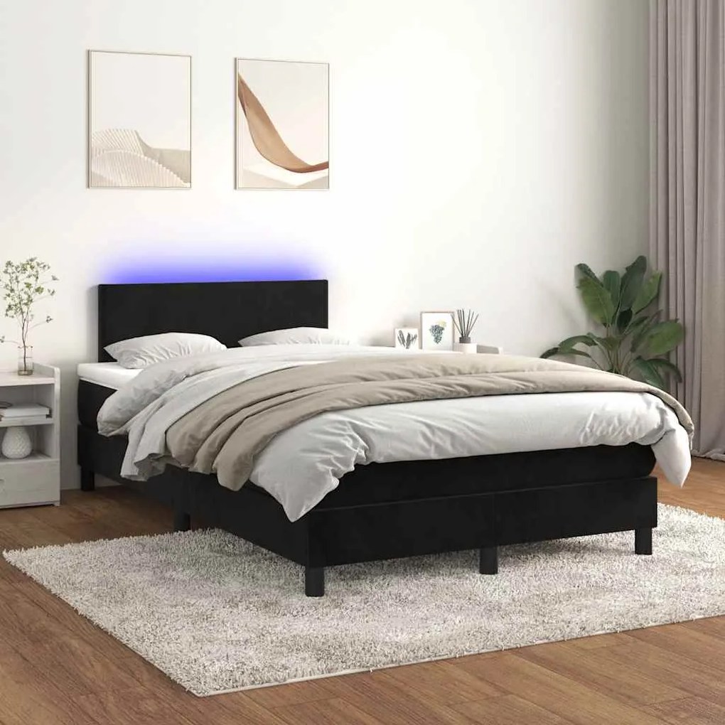 vidaXL Κρεβάτι Boxspring με Στρώμα & LED Μαύρο 120x190 εκ. Βελούδινο