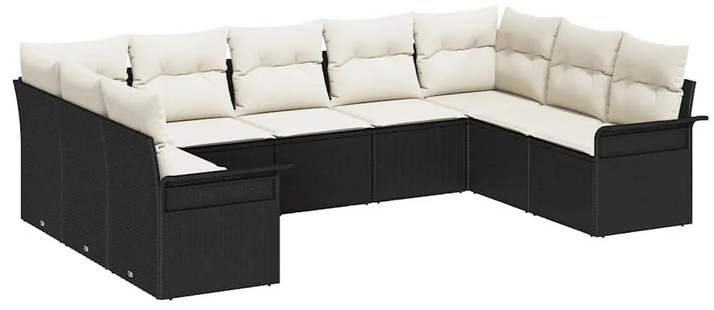vidaXL Σετ Καναπέ Κήπου με μαξιλάρι 9 pcs Μαύρο Πολυ ράταν