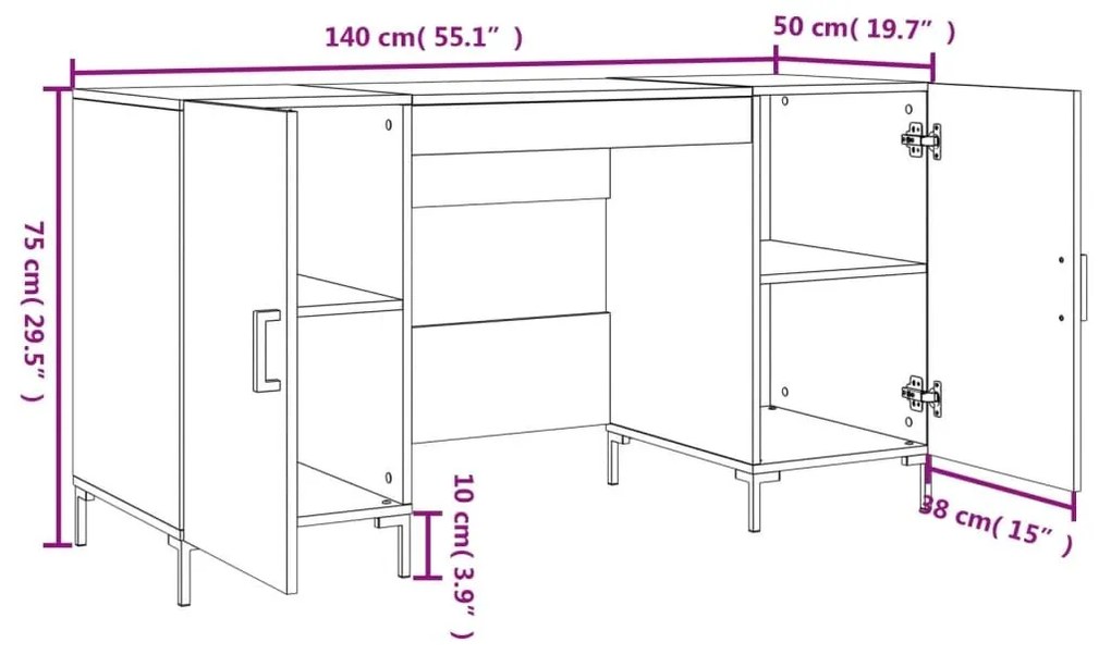 Γραφείο Καπνιστή Δρυς 140 x 50 x 75 εκ. από Επεξεργασμένο Ξύλο - Καφέ