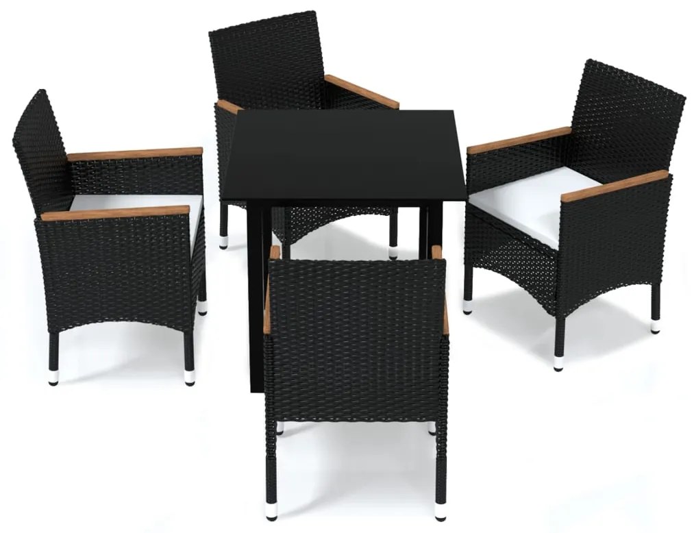 vidaXL Σετ Τραπεζαρίας Κήπου 5 Τεμαχίων Μαύρο Συνθ. Ρατάν με Μαξιλάρια