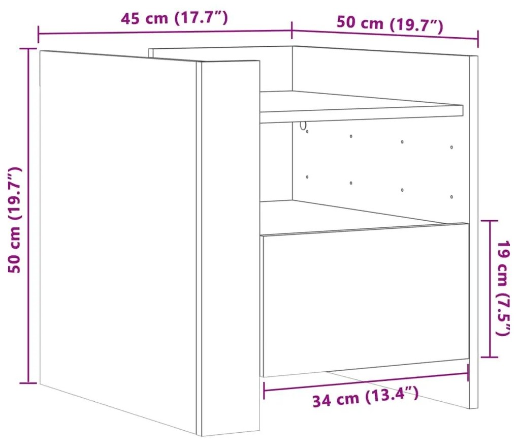 Κομοδίνο Μαύρο 45x50x50 εκ. από Επεξεργασμένο Ξύλο - Μαύρο