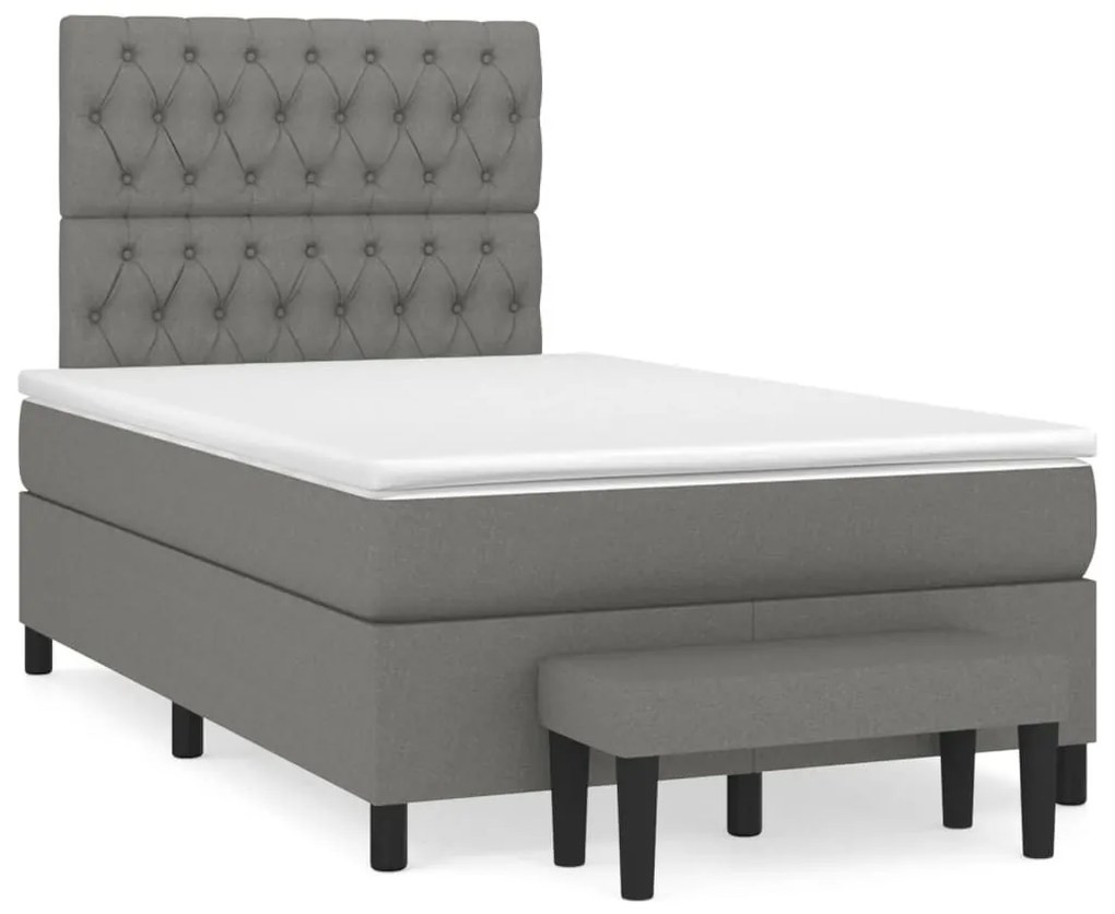 Κρεβάτι Boxspring με Στρώμα Σκούρο Γκρι 120x200 εκ. Υφασμάτινο - Γκρι