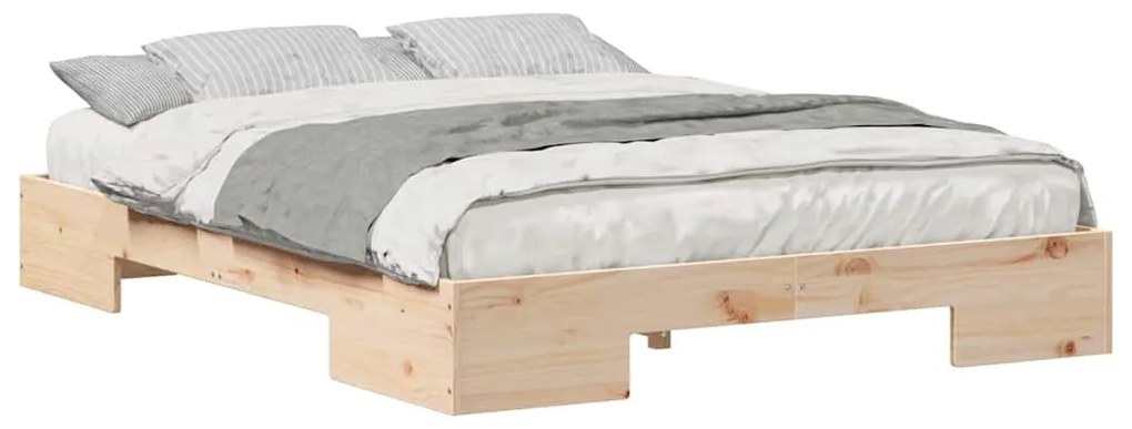 vidaXL Κρεβάτι δαπέδου Καφέ 150 x 200 cm Μασίφ ξύλο πεύκου