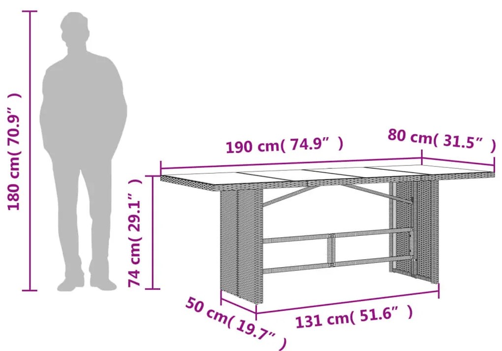 ΤΡΑΠΕΖΙ ΚΗΠΟΥ ΜΕ ΓΥΑΛΙΝΗ ΕΠΙΦΑΝΕΙΑ ΜΠΕΖ 190X80X74 ΕΚ. ΡΑΤΑΝ 365307