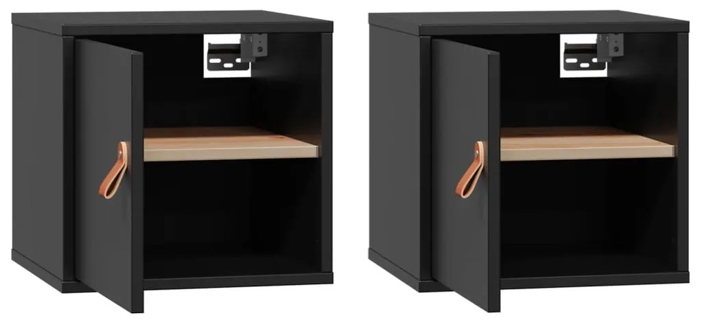 vidaXL Ντουλάπια Τοίχου 2 τεμ. Μαύρα31,5x30x30εκ από Μασίφ Ξύλο Πεύκου