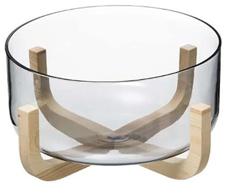 Σαλατιέρα Γυάλινη Σε βάση Bamboo 07.173779 Φ24cm Clear-Natural Small Glass