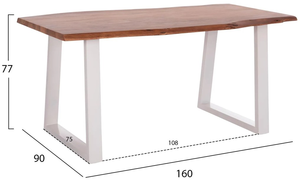 Τραπέζι MONTANA C8336.12 από Ξύλο Ακακίας 4εκ. &amp; Μεταλλικά Λευκά πόδια 160x90x77Υεκ. 160x90x77 εκ.