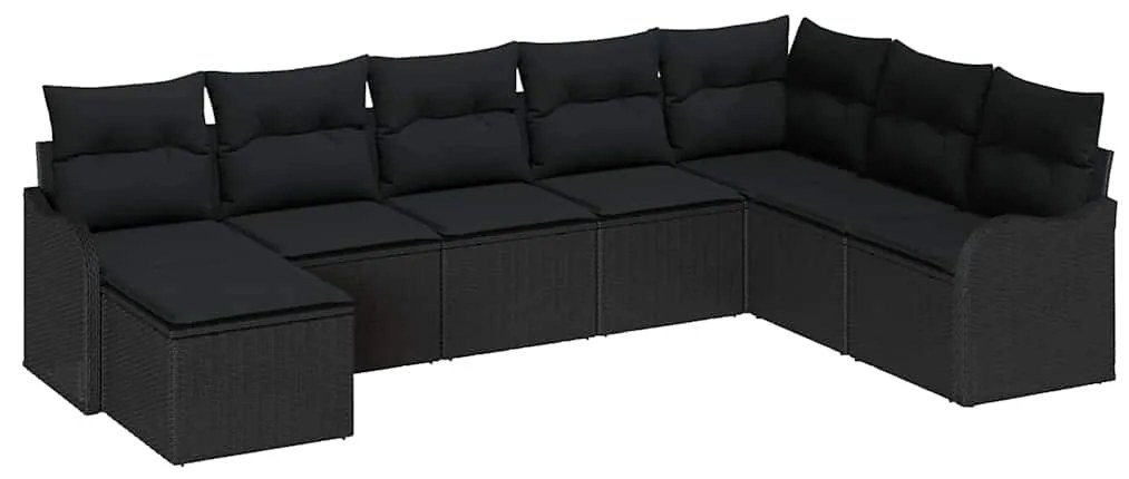 vidaXL Σετ Καναπέ Κήπου με μαξιλάρι 8 pcs Μαύρο Πολυ ράταν