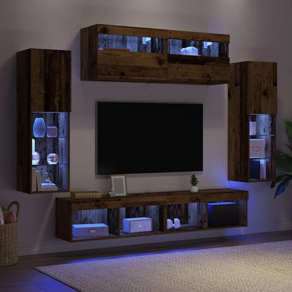 vidaXL Σετ τοίχου για τηλεόραση 6 pcs Παλαιό ξύλο 30.5 x 30 x 102 εκ